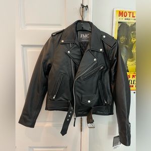 FMC women’s black leather Bikerlicious jacket size medium
